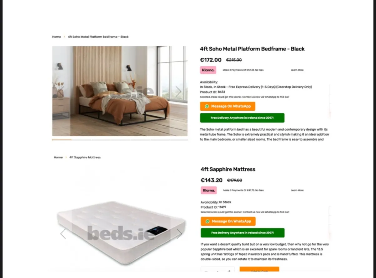 Small Double bed frame and mattress
