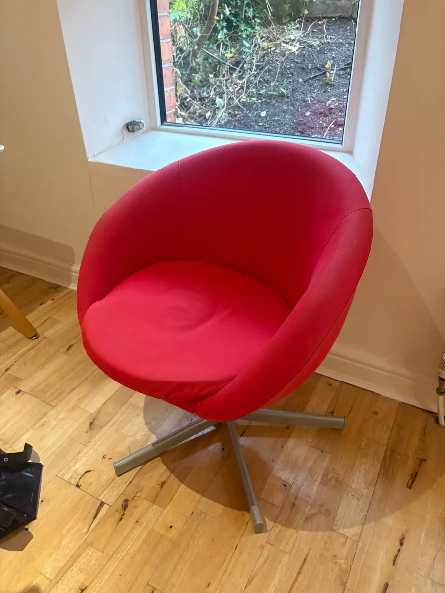 Free shelves, bed frame and red chair - Image 1