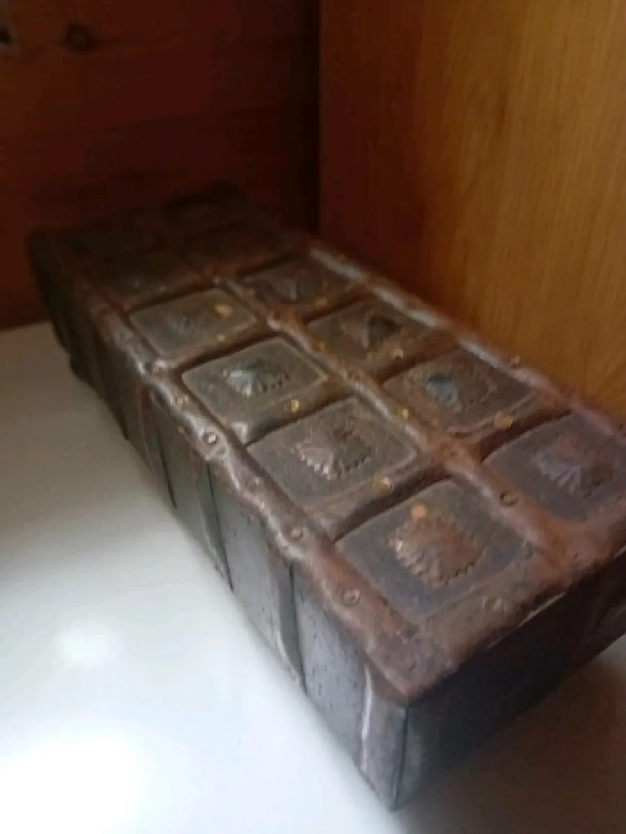 decorative  wooden box 6 drawers with metal inlay - Image 1