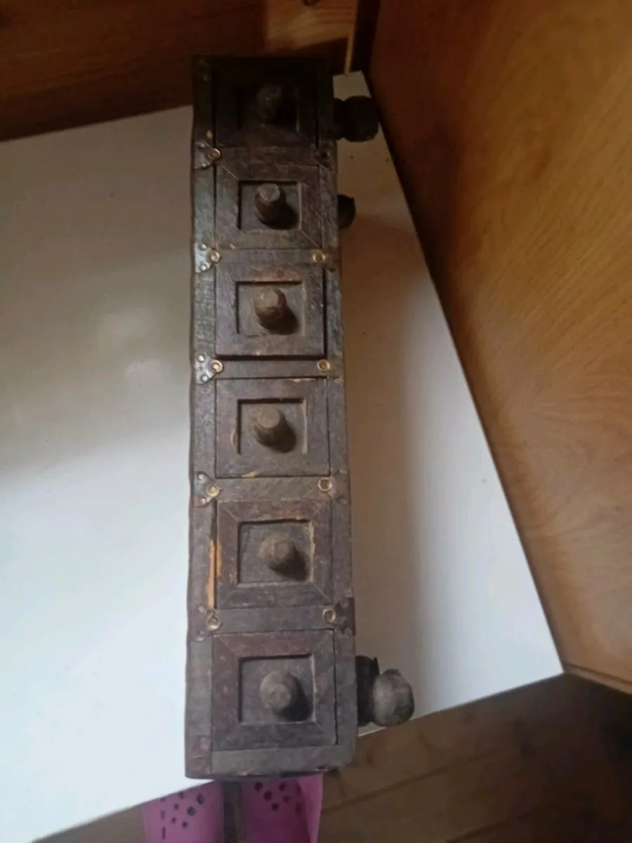 decorative  wooden box 6 drawers with metal inlay - Image 3