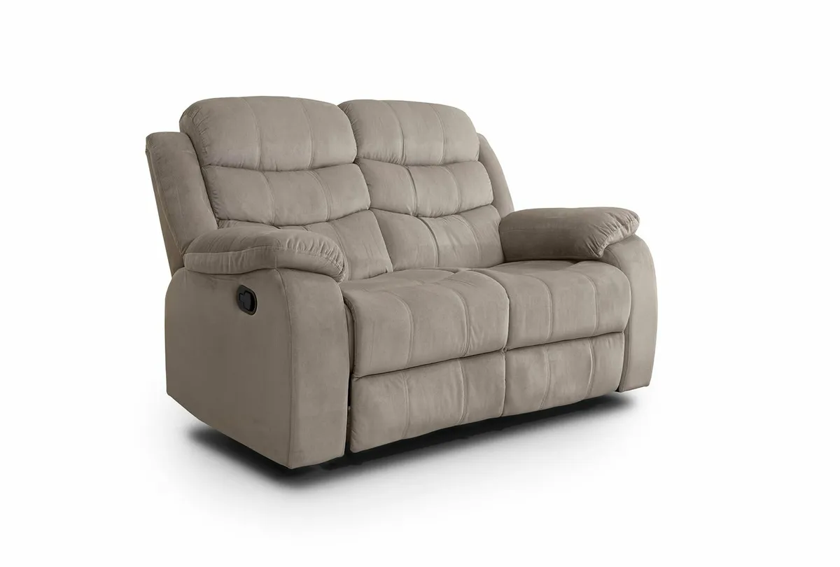 2 Seater Fabric Recliner Sofa, Brown - Image 2