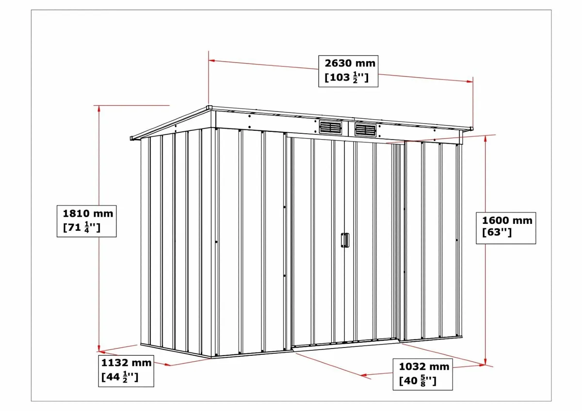 8x4 Pent Steel Garden Sheds! Sliding Doors. - Image 2