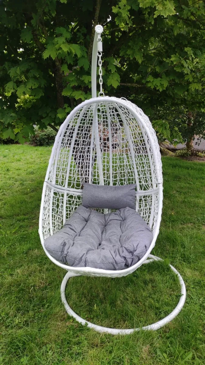 Hanging Egg Chair Rattan Style Cushion & Metal - Image 2