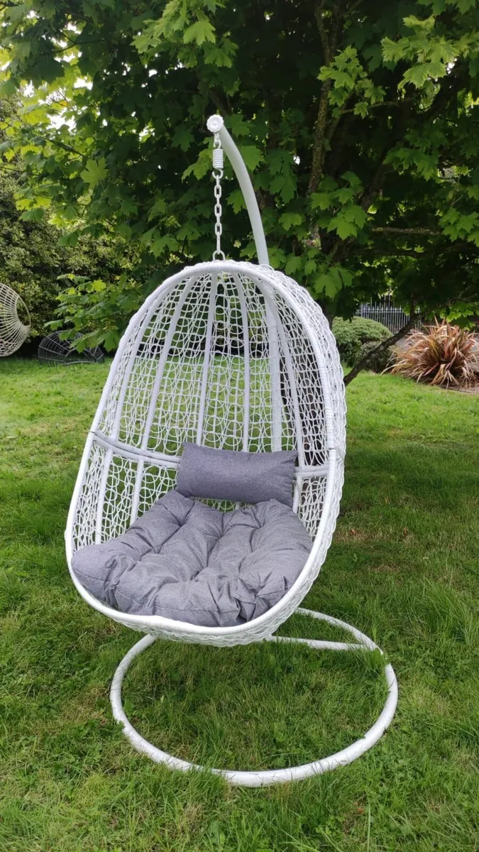 Hanging Egg Chair Rattan Style Cushion & Metal - Image 2