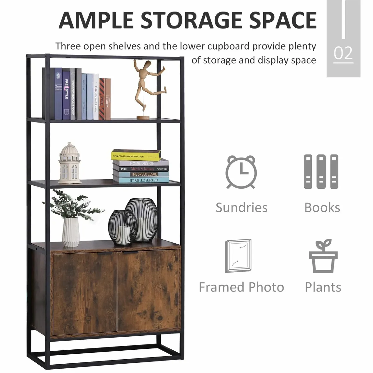 HOMCOM Storage Cabinet with 3 Open Shelves - Image 2