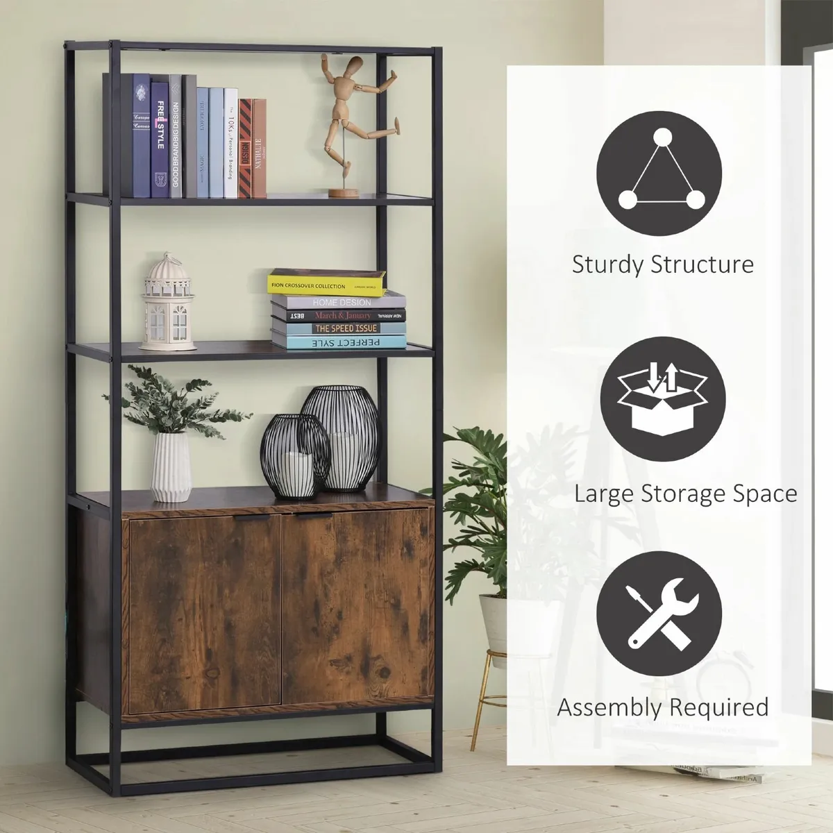 HOMCOM Storage Cabinet with 3 Open Shelves - Image 3