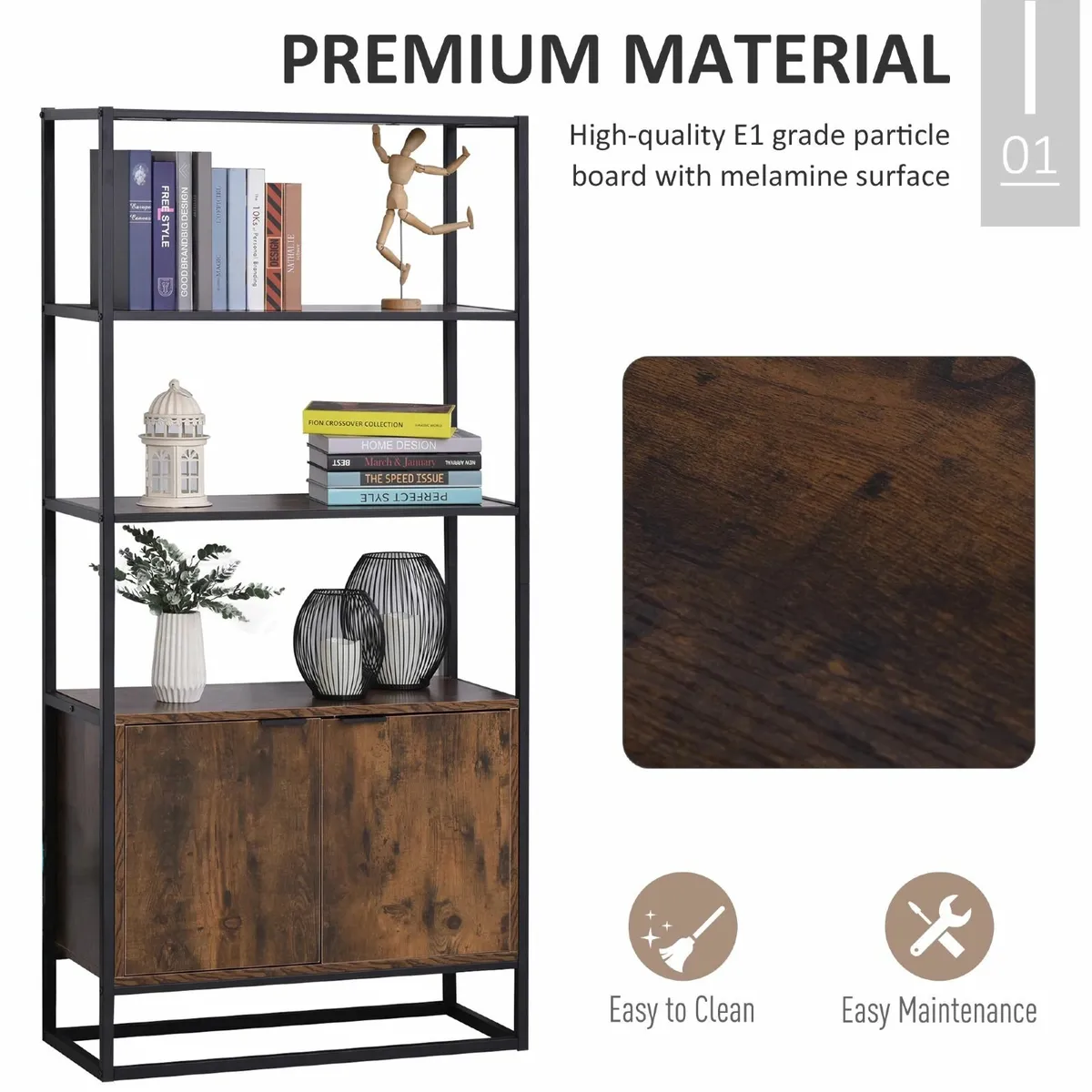 HOMCOM Storage Cabinet with 3 Open Shelves - Image 4