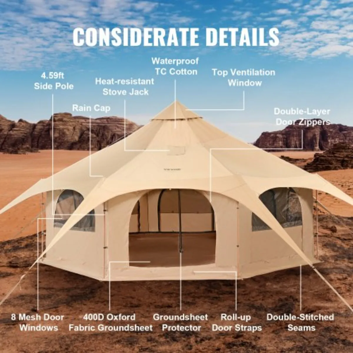 Canvas Tent, 4 Seasons 5 m/16.4 ft Bell Tent, Canv - Image 2