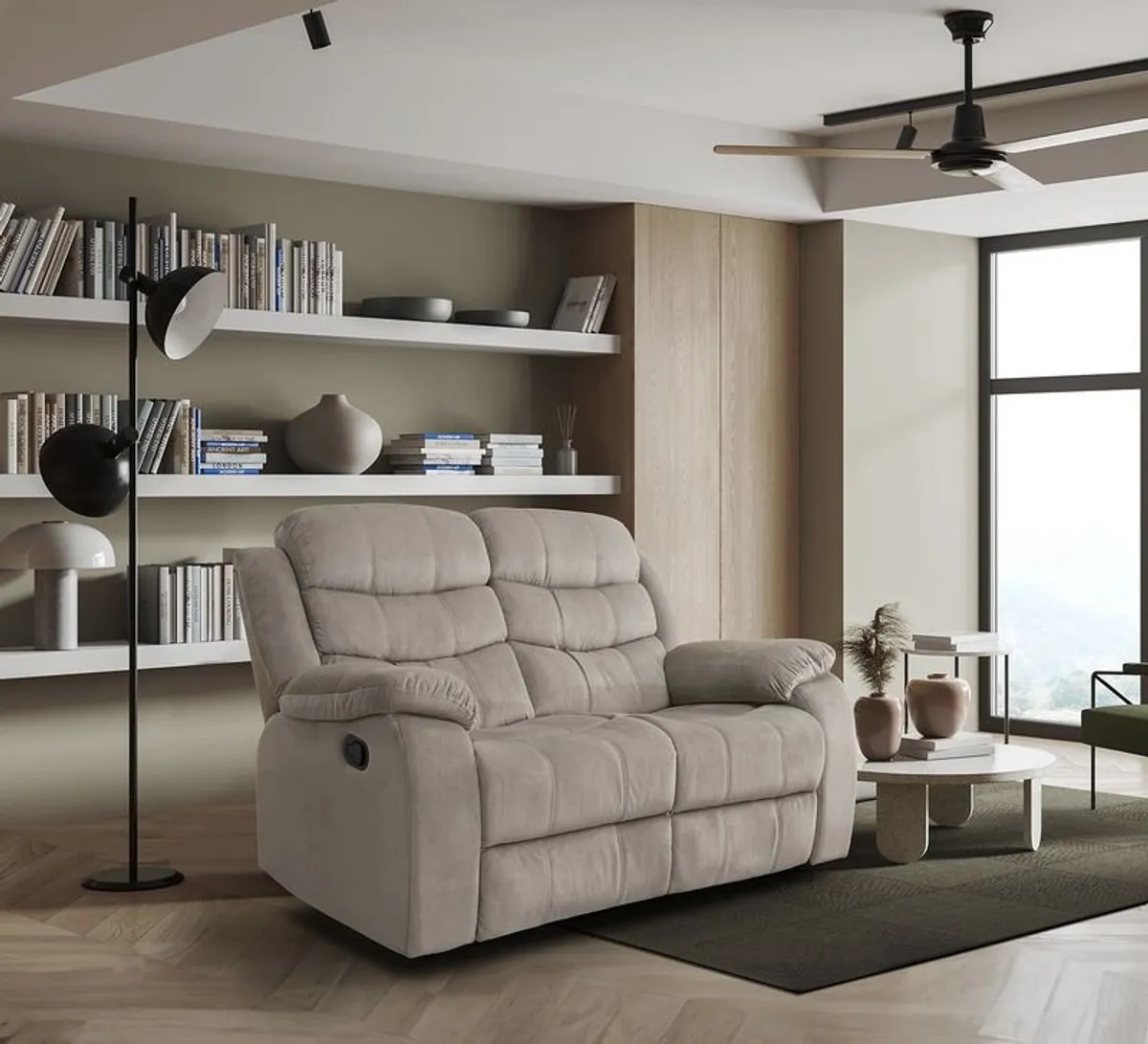 FINAL UNITS 2 Seater Fabric Recliner Sofa, Brown - Image 1