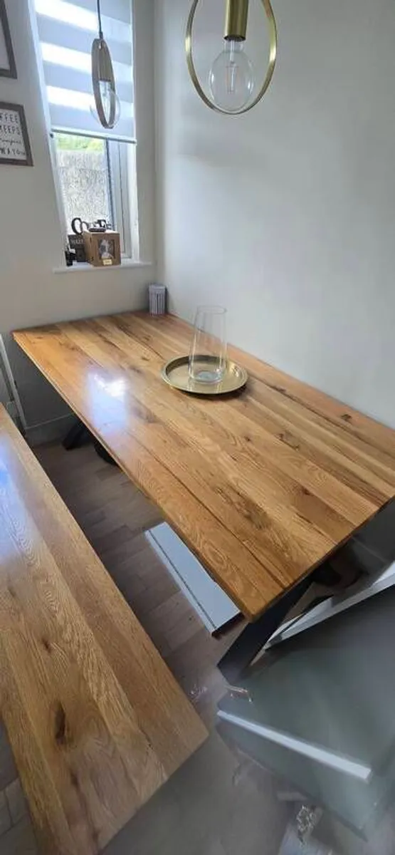 CHestnut Oak Dining Table & Bench - Image 4