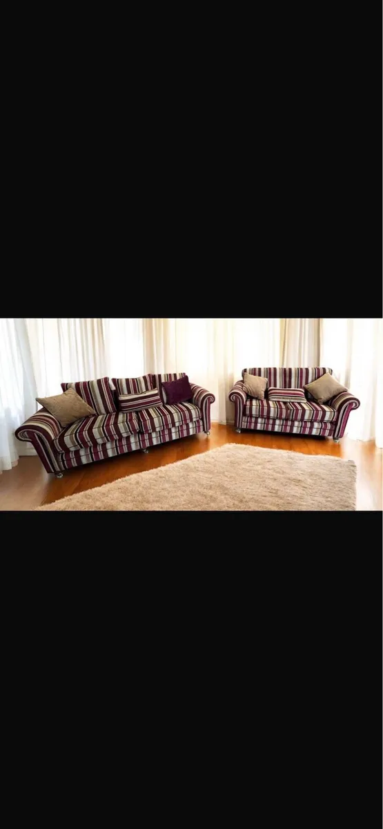 Striped 3 + 2 seater sofa + matching armchair - Image 1