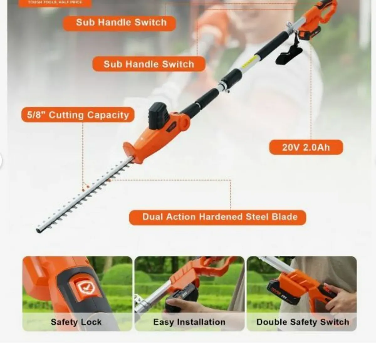 20V Cordless Hedge Trimmer Telescoping - Image 3
