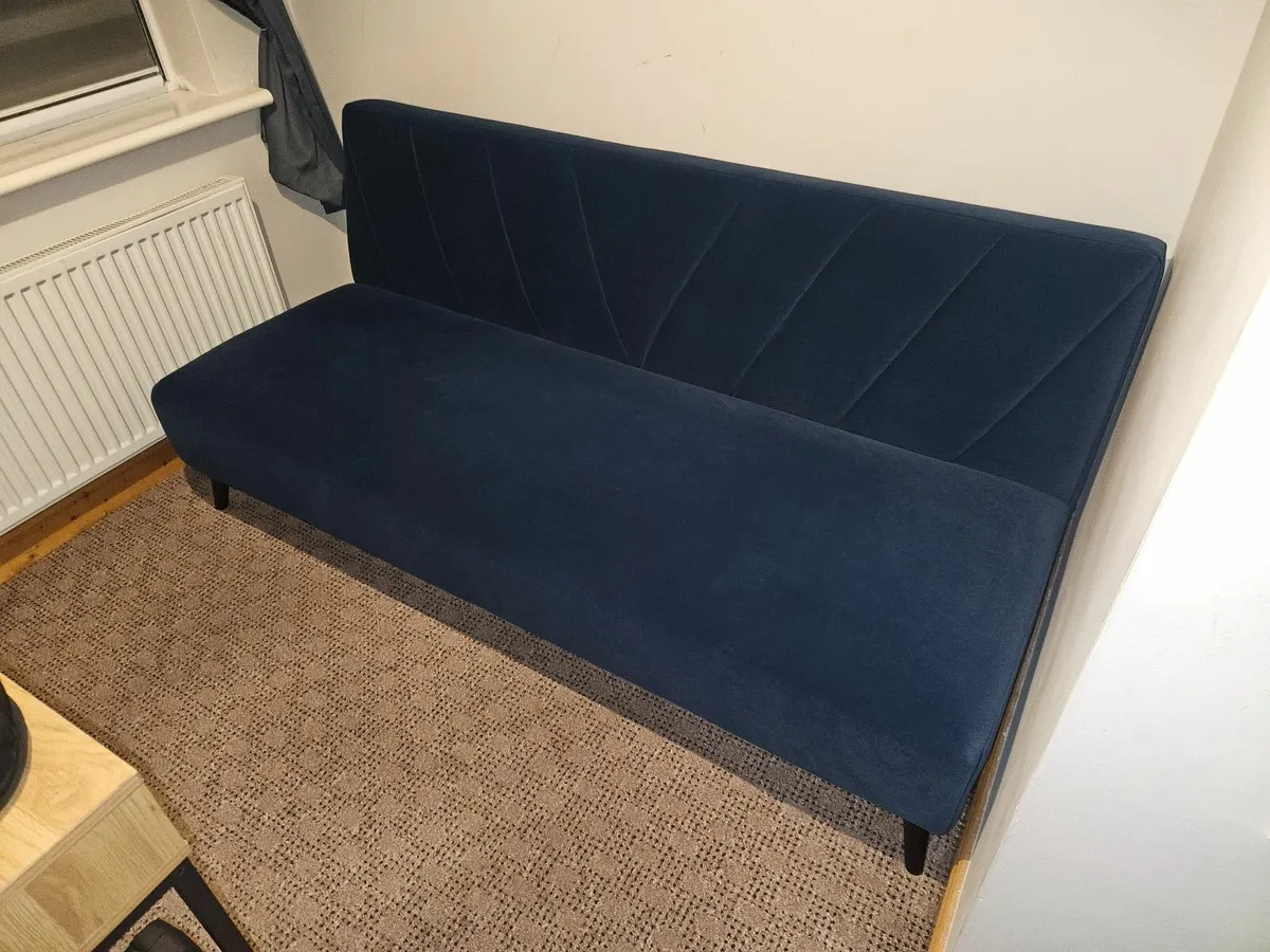 Blue velvet sofa, like new, Mark & Spencer - Image 1