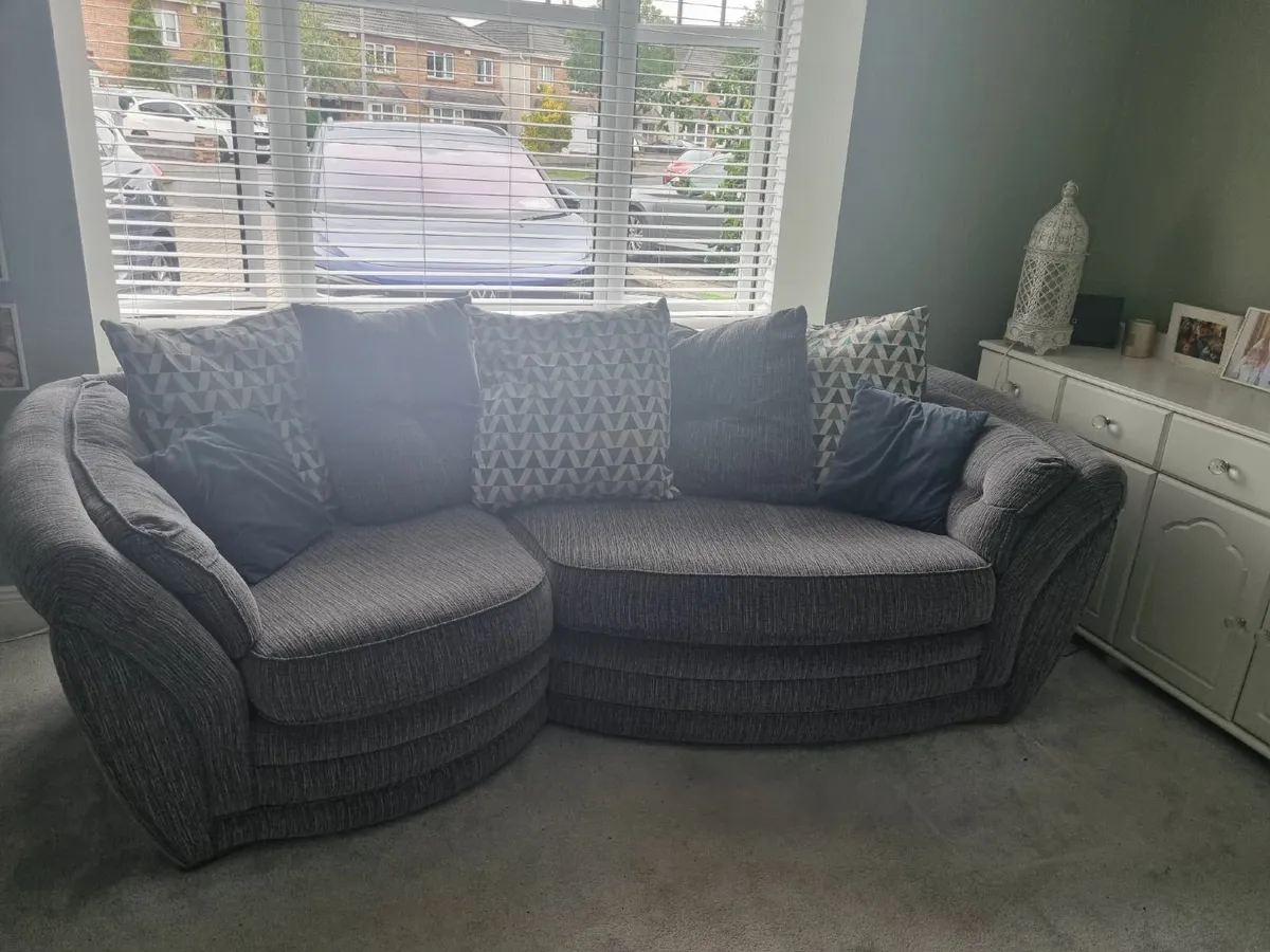 Sofa , 2 grey fabric snuggler pillowback - Image 2