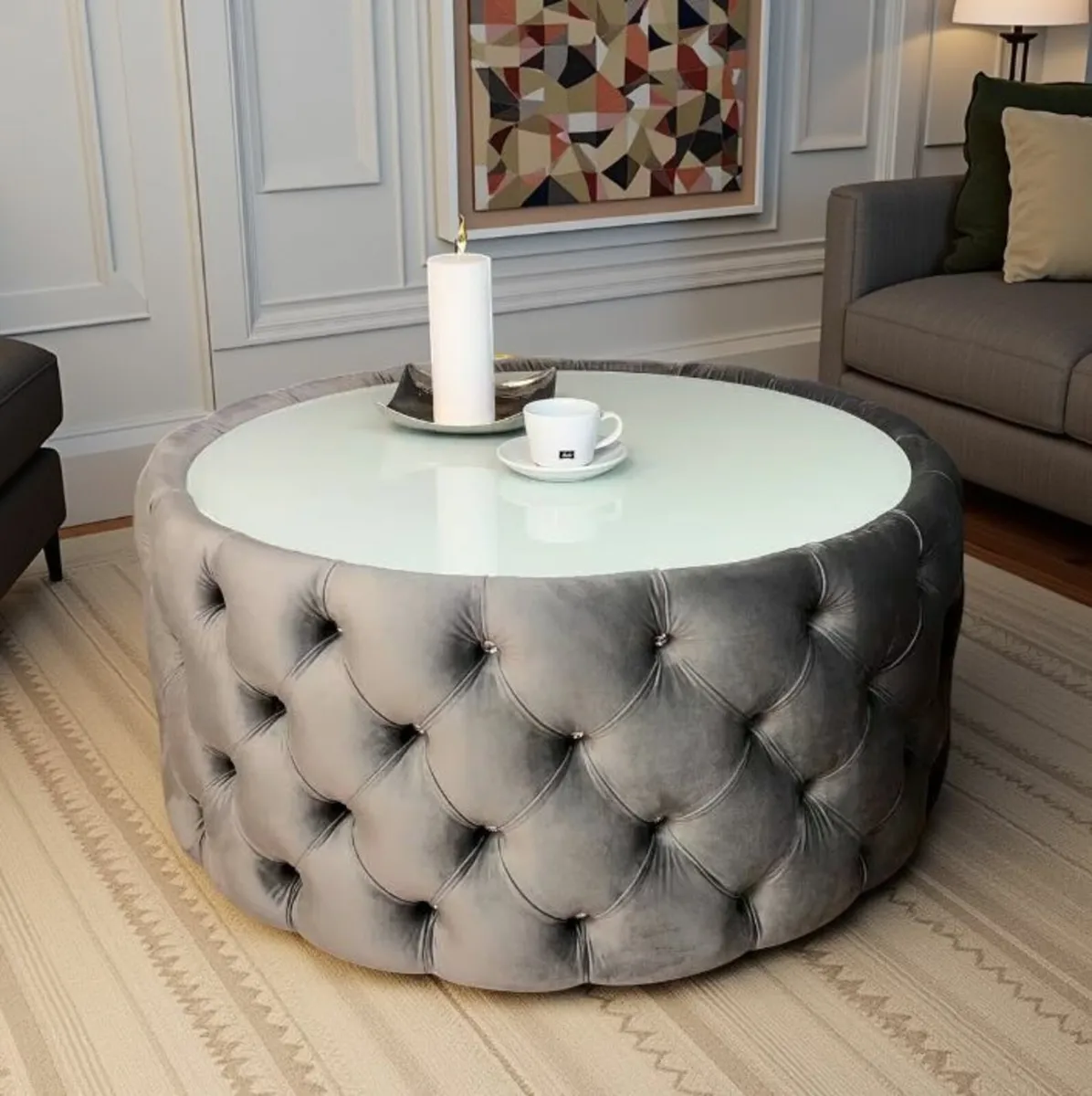 Velvet Button Coffee Table Chesterfield - Image 1