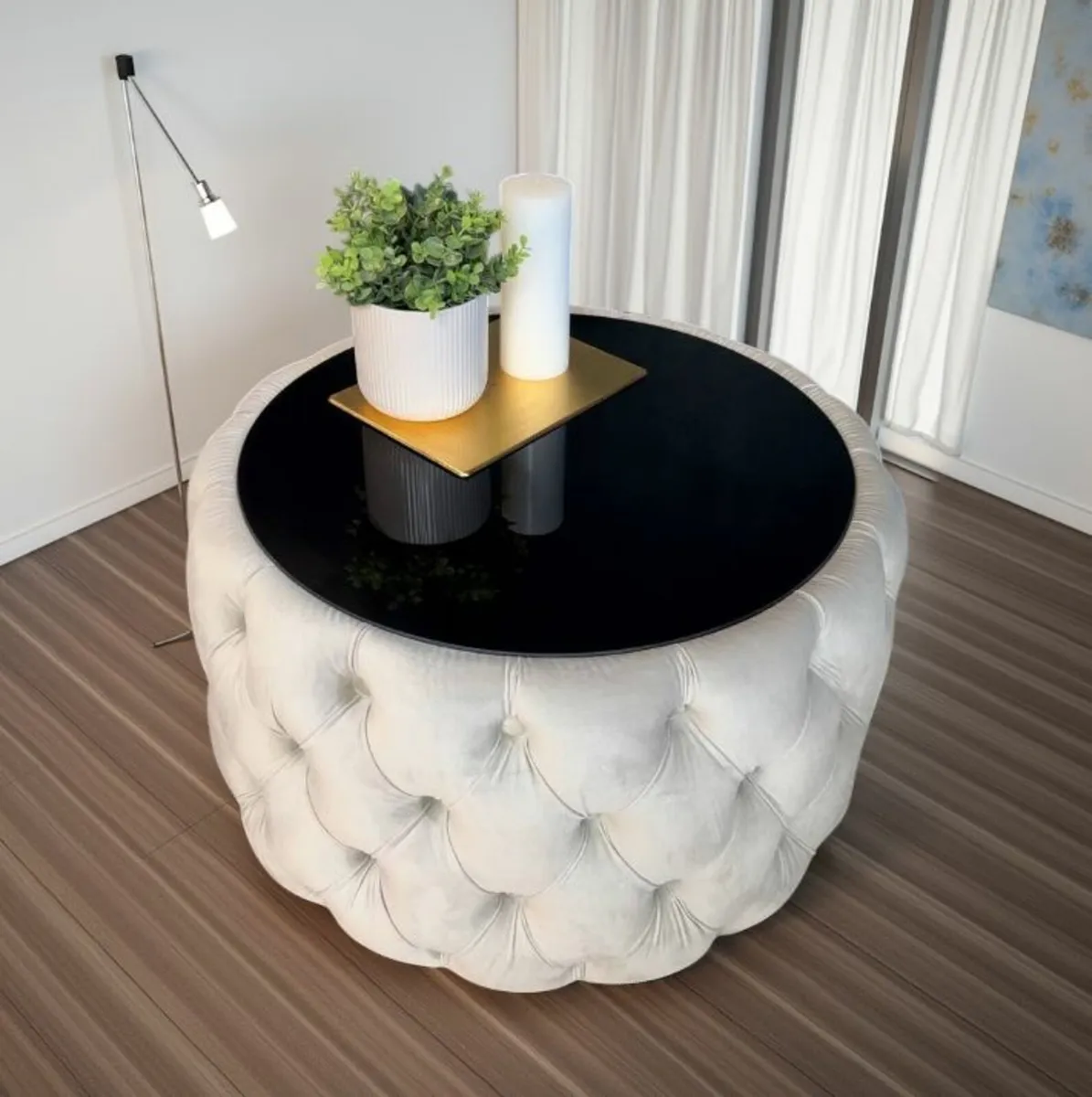 Velvet Button Coffee Table Chesterfield - Image 3