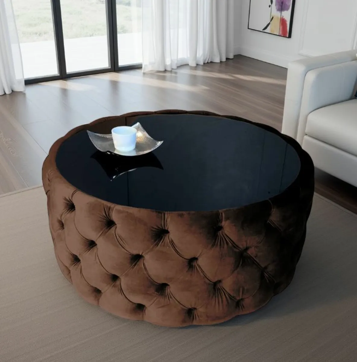 Velvet Button Coffee Table Chesterfield - Image 4