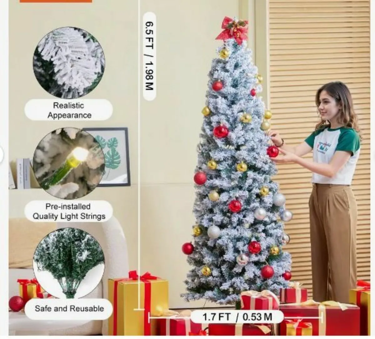 Christmas Tree 6.5ft Prelit Flocked Xmas - Image 2