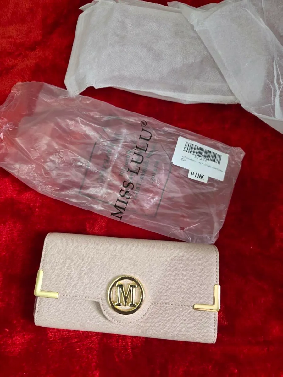 Miss Lulu Leather Look Classic Long Purse - Pink - Image 1