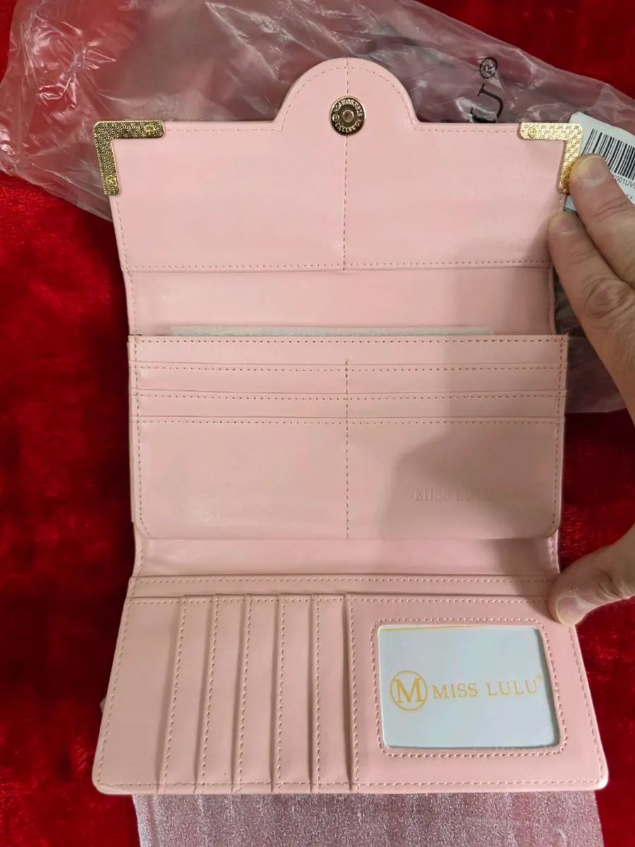 Miss Lulu Leather Look Classic Long Purse - Pink - Image 2
