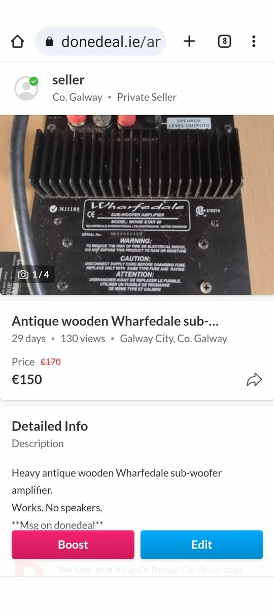 Old antique Wharfedale sub-woofer amplifier - Image 2