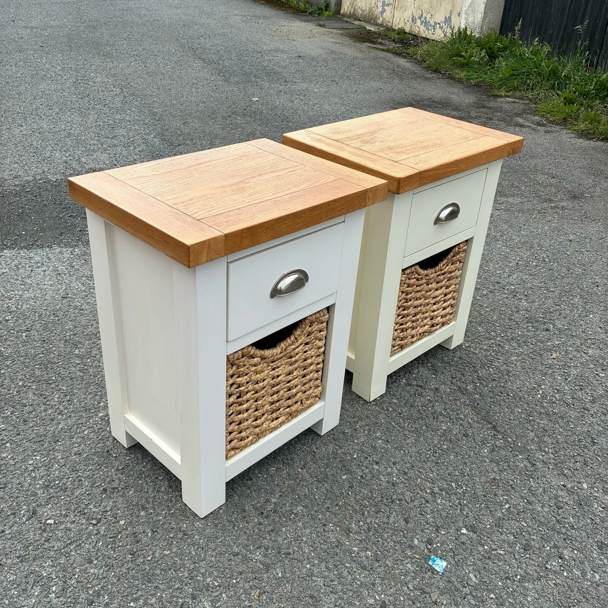 Two Solid Oak & Cream Lockers - Image 2