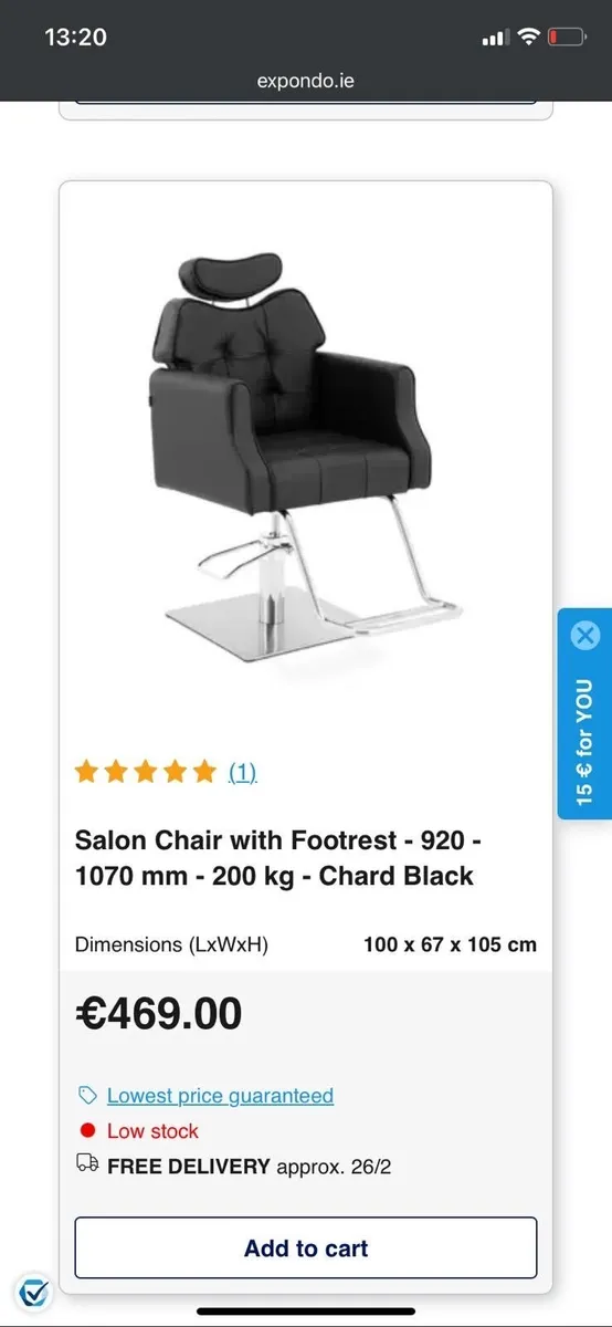 Salon chair with footrest - Image 1