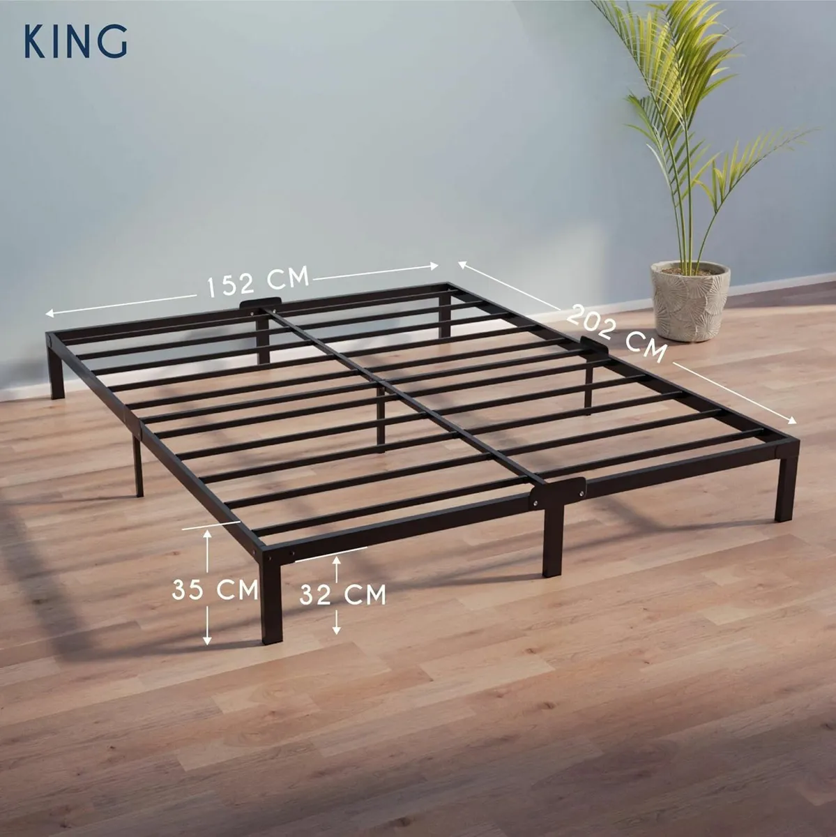 King Size Bed Frame Metal 150x200cm Easy Assembly - Image 3