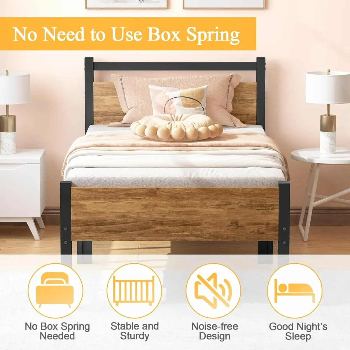 Single Bed Frames Wood Headboard Brown 103x198x32 - Image 4