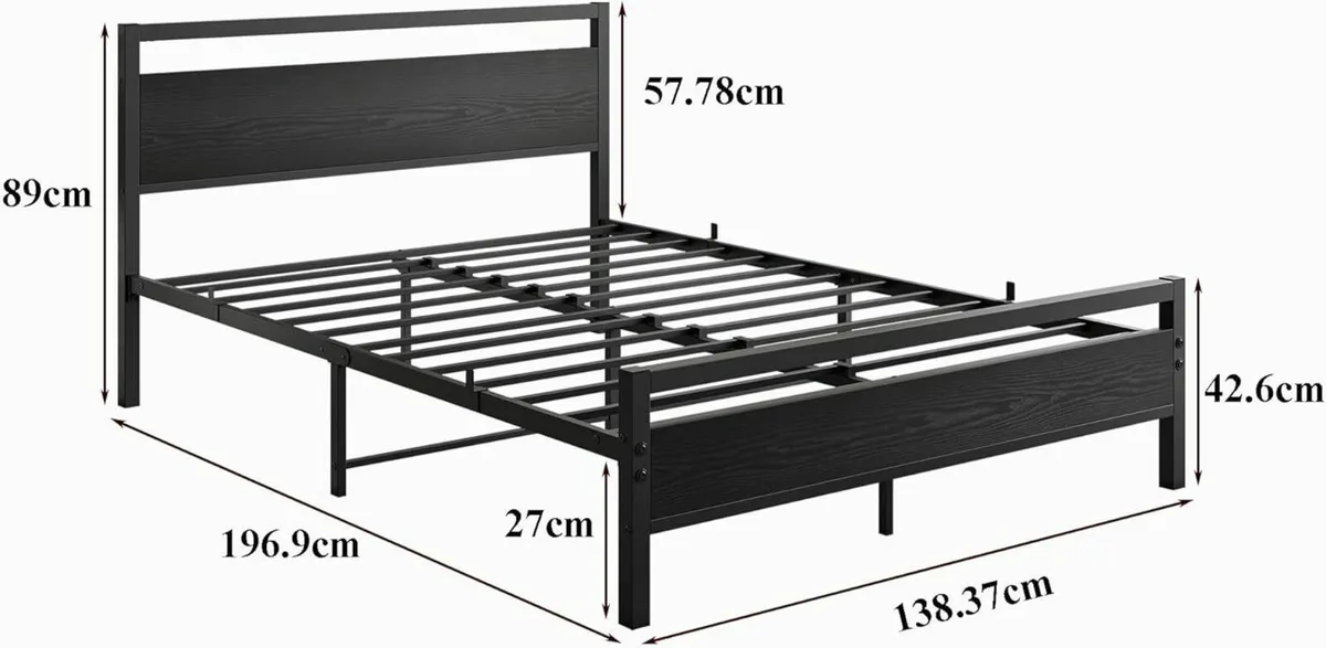Double Bed Frames Wooden Headboard Black 135x190cm - Image 2
