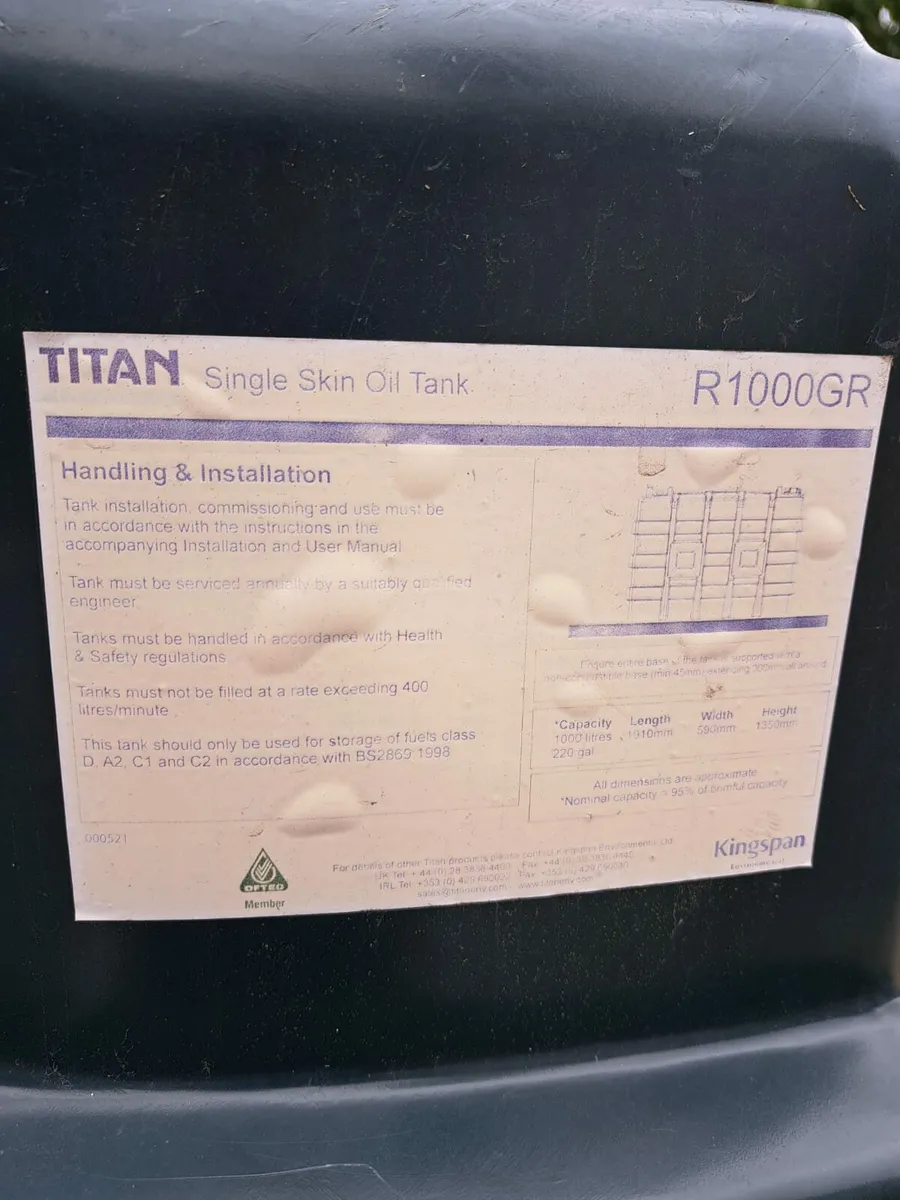 Plastic 1000 litre oil tank - Image 3
