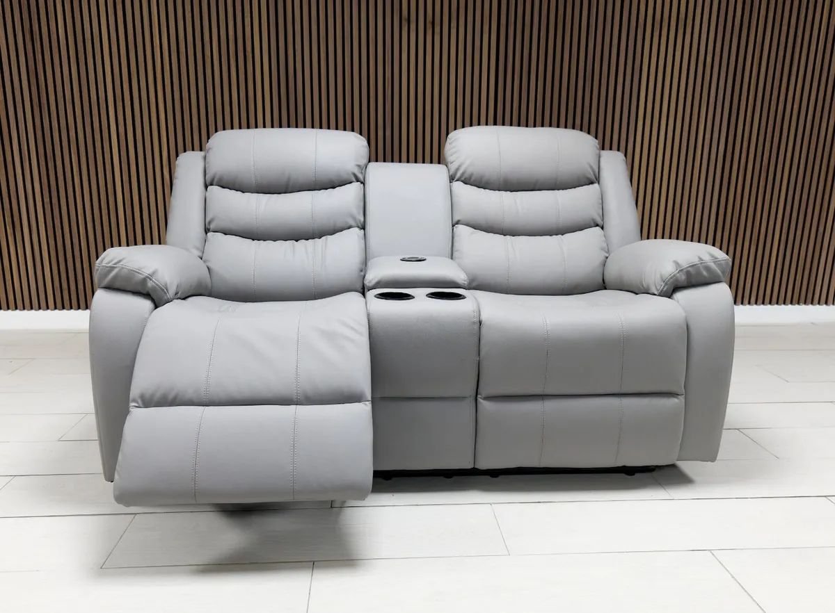 Roma Wireless Light Grey Leather Recliner Sofa Set - Image 4