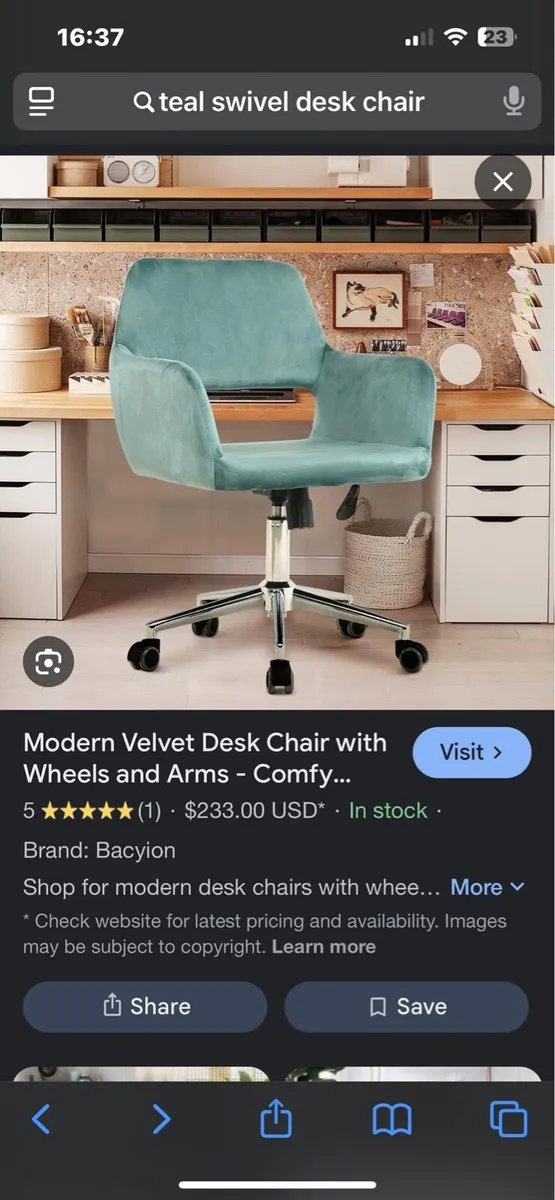 Velvet office / desk chair - Image 1
