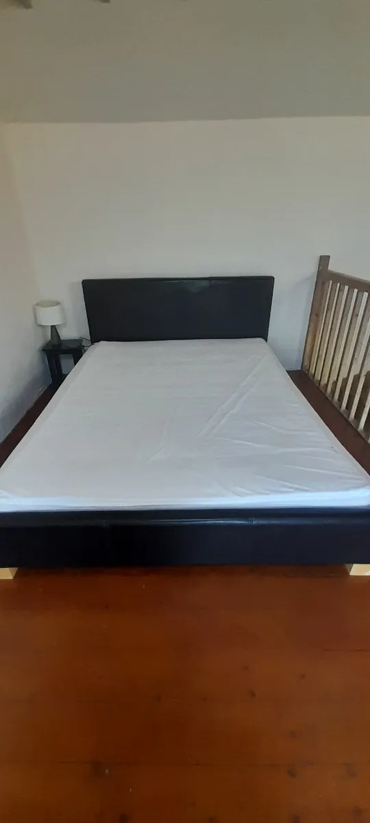 King size leather bed with mattress - Image 2