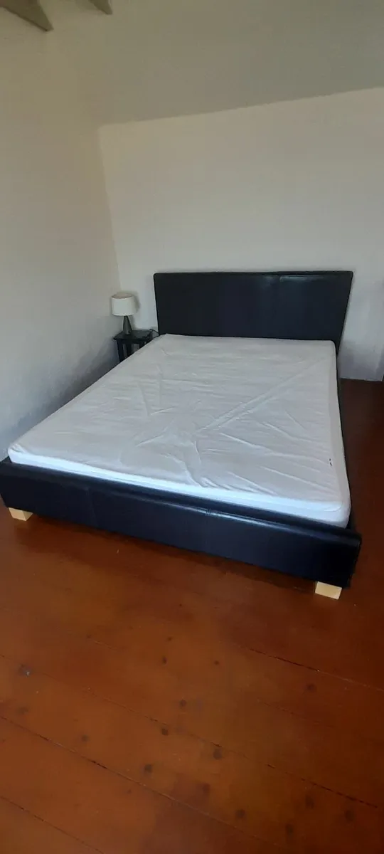 King size leather bed with mattress - Image 3