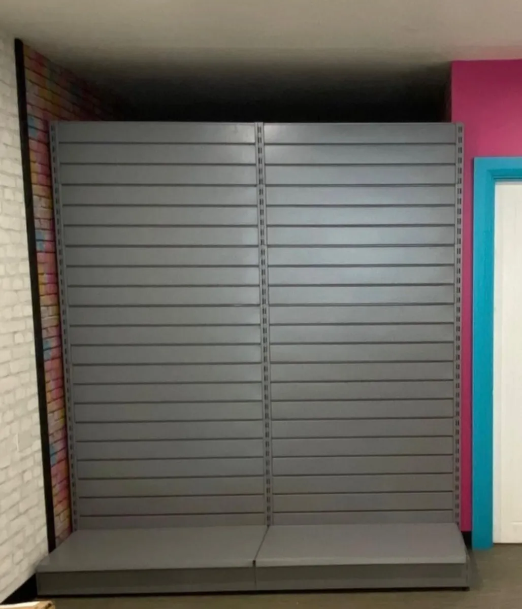 Tall Shop Shelving w’ Slatwall x2 - Image 1