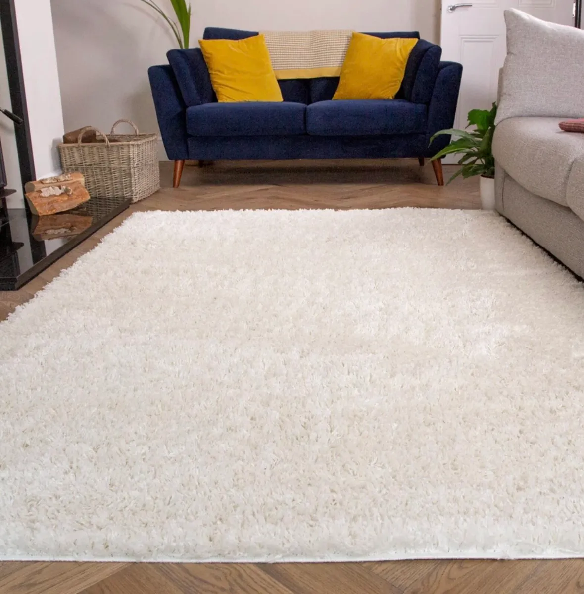 Cream White Shaggy Rug - Image 2