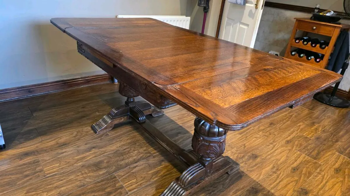 Antique Oak Farmhouse Refectory Draw Leaf Table - Image 1