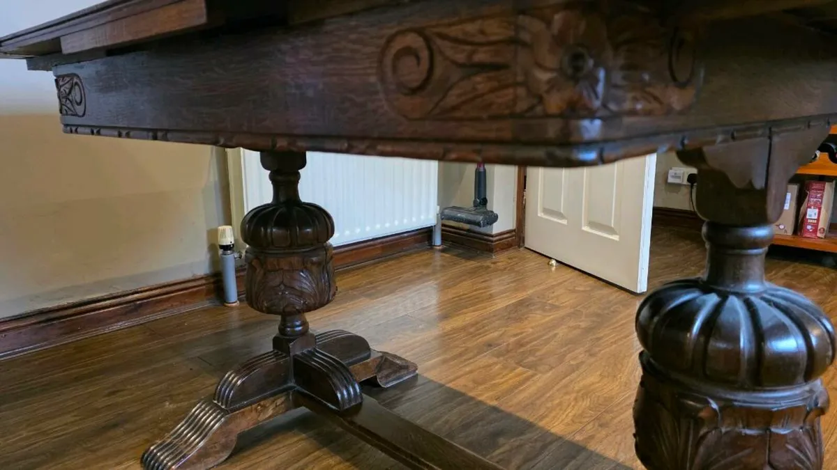 Antique Oak Farmhouse Refectory Draw Leaf Table - Image 3