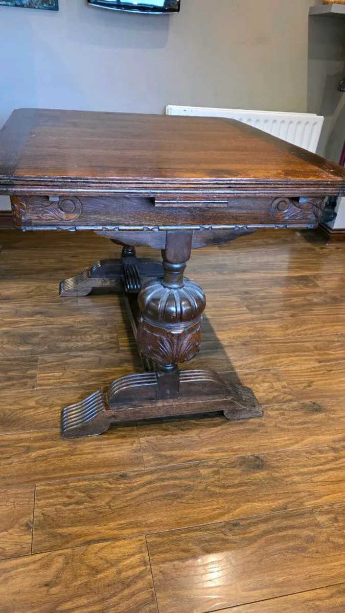 Antique Oak Farmhouse Refectory Draw Leaf Table - Image 4