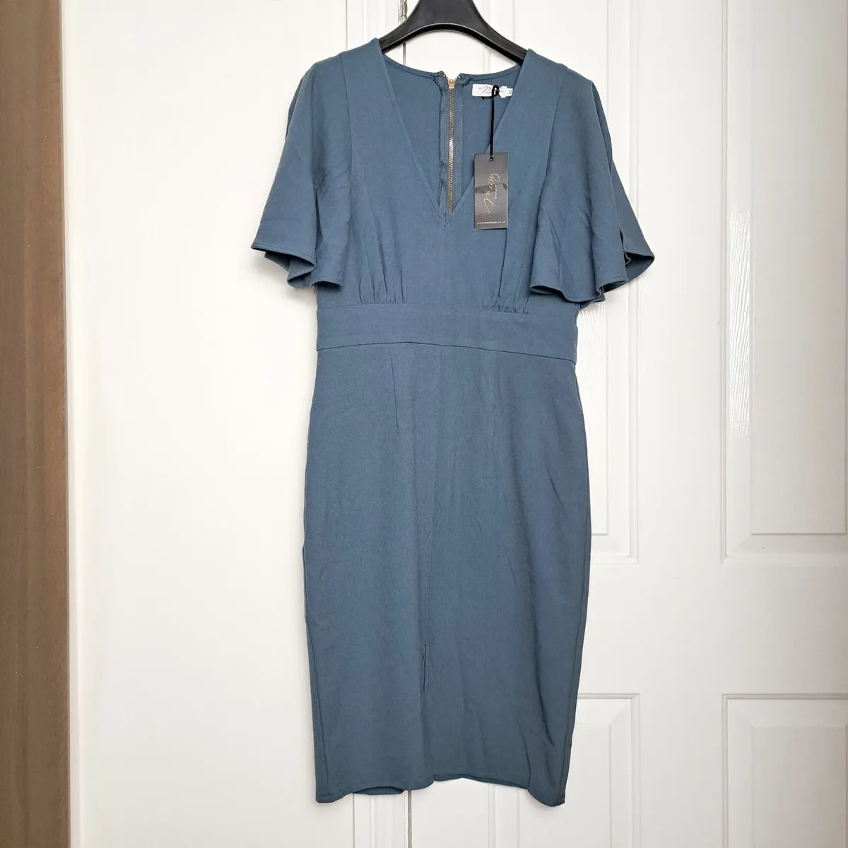 Maisy Boutique Dusty Blue Midi Bodycon Dress 10UK - Image 1