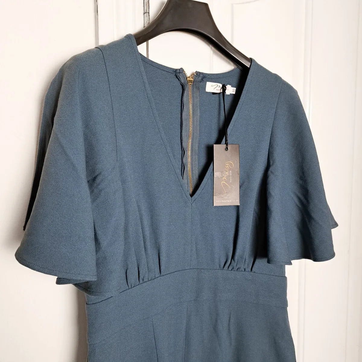 Maisy Boutique Dusty Blue Midi Bodycon Dress 10UK - Image 3