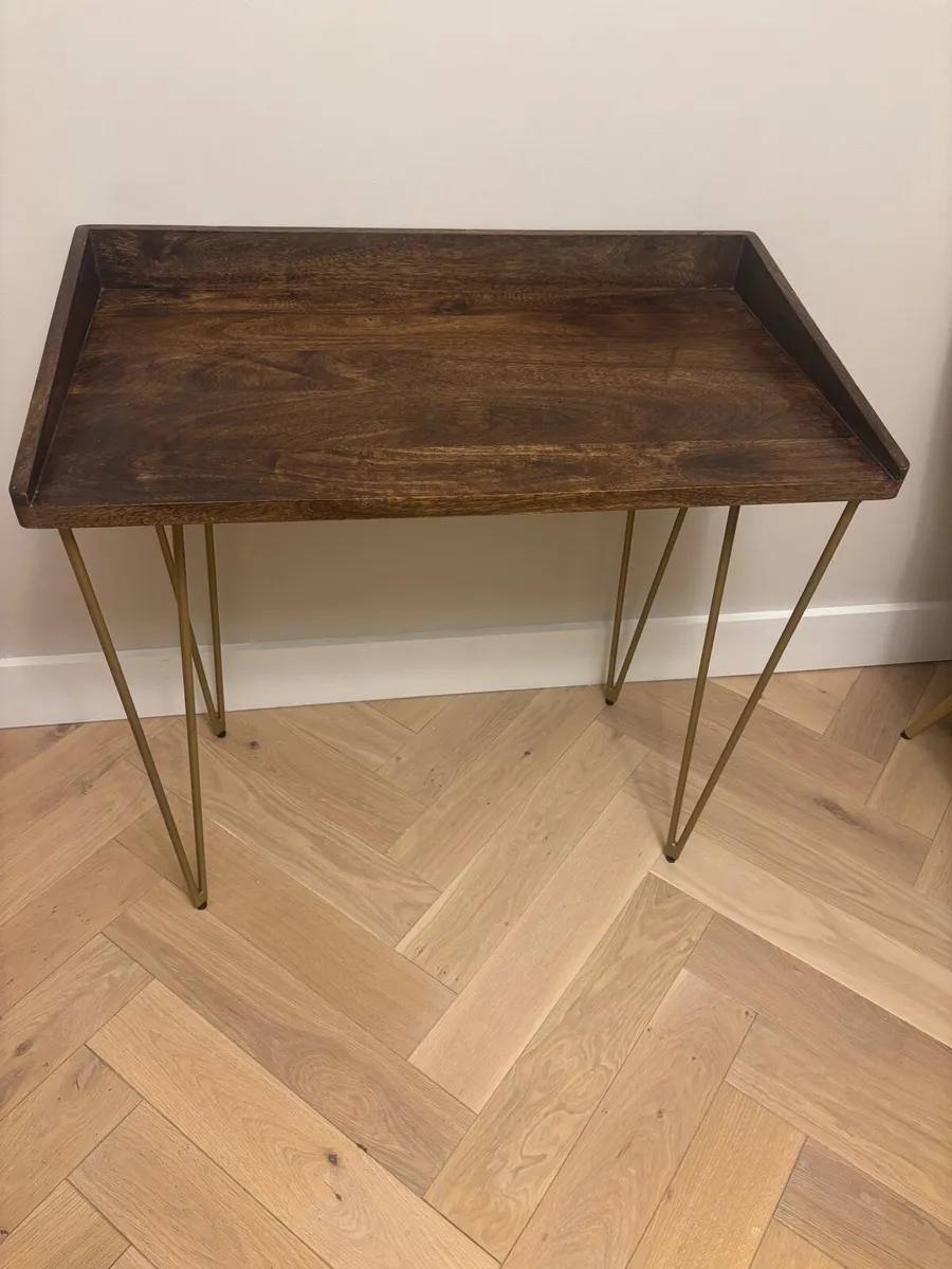 Compact Dark Oak Effect Desk with Hairpin Legs - Image 2