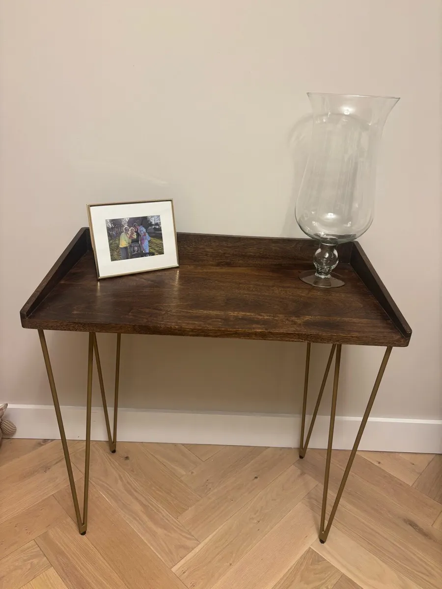 Compact Dark Oak Effect Desk with Hairpin Legs - Image 3