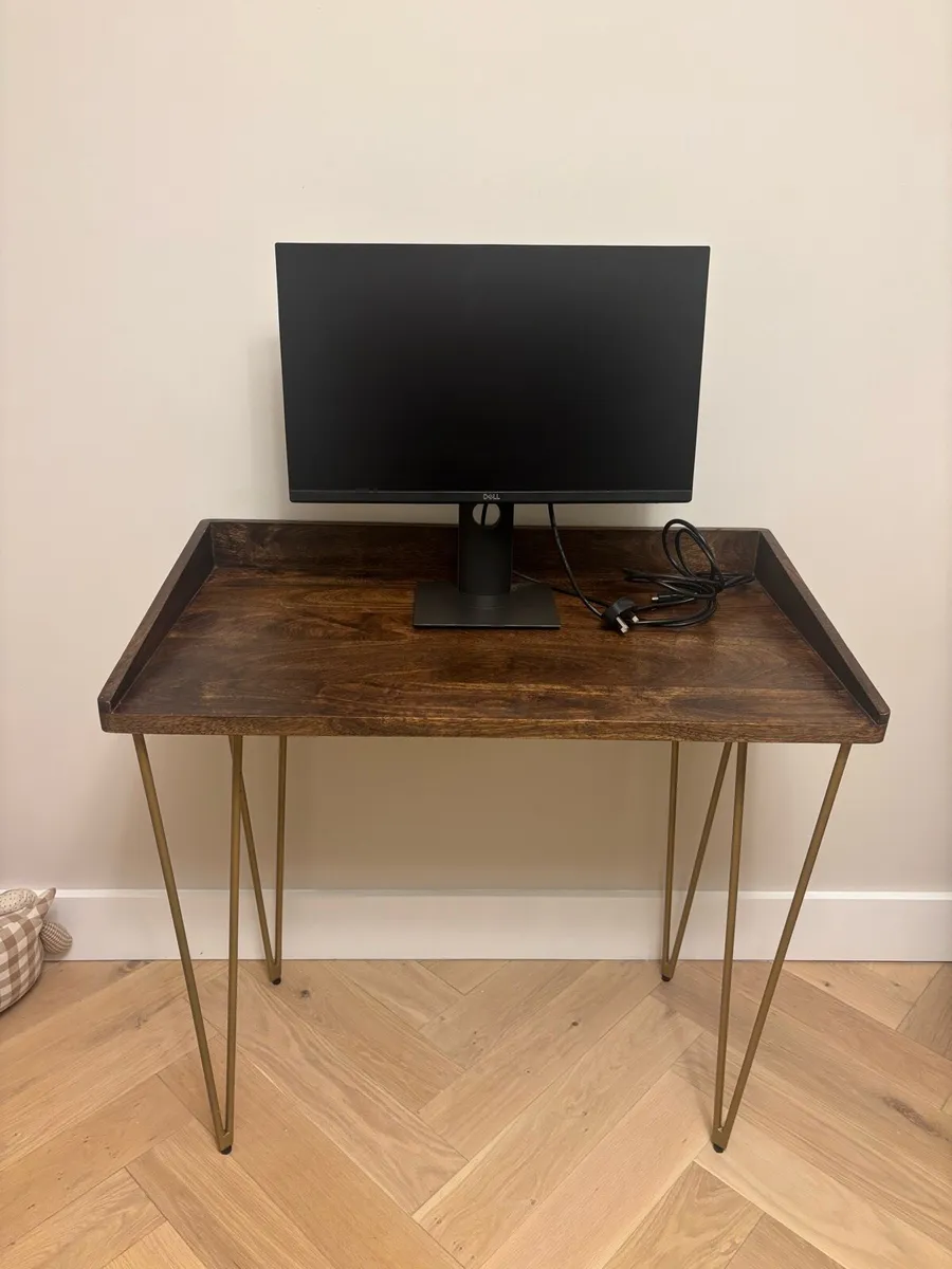 Compact Dark Oak Effect Desk with Hairpin Legs - Image 4