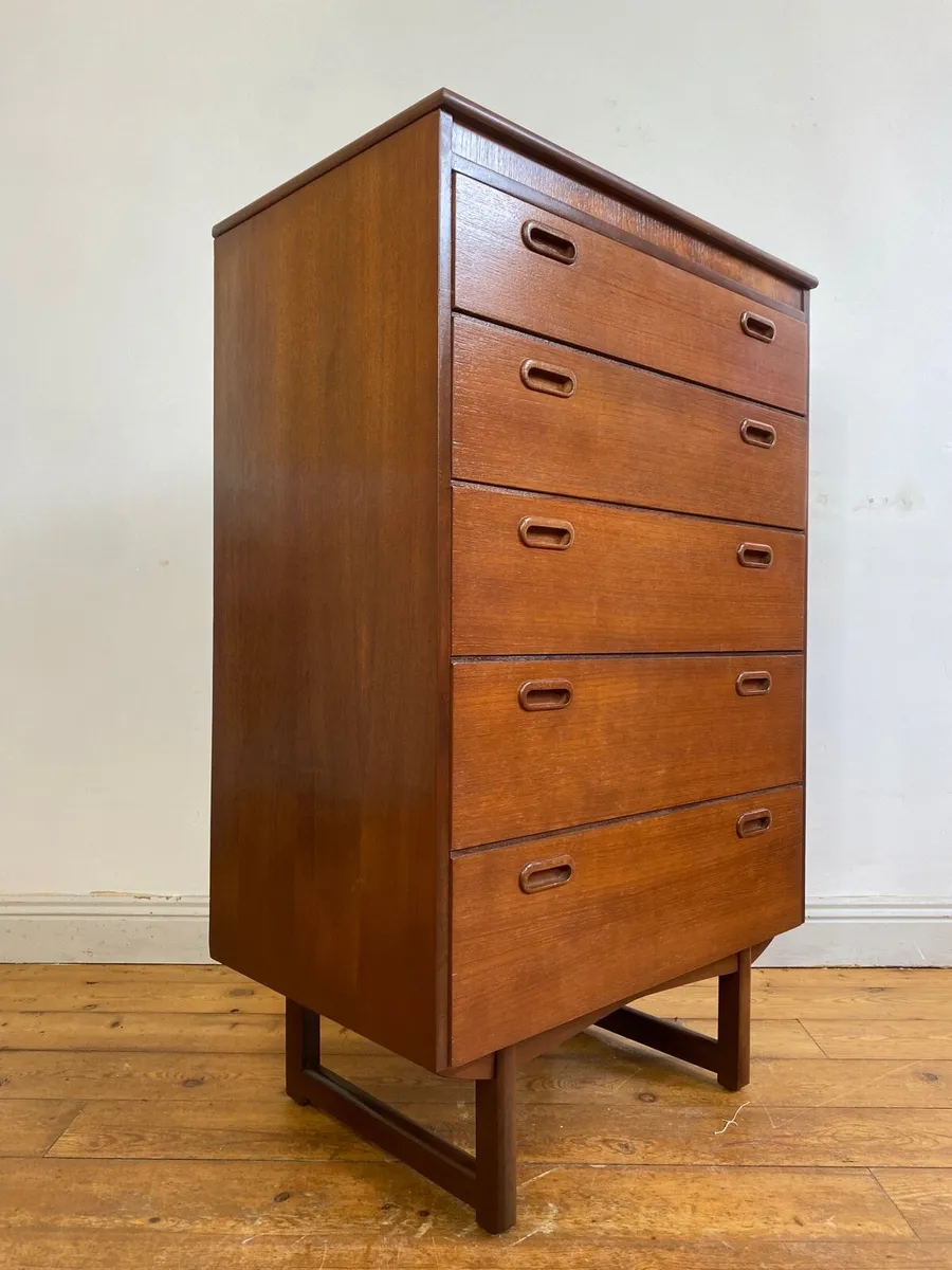 Mid Century Teak Danish Tallboy Chest - Image 1