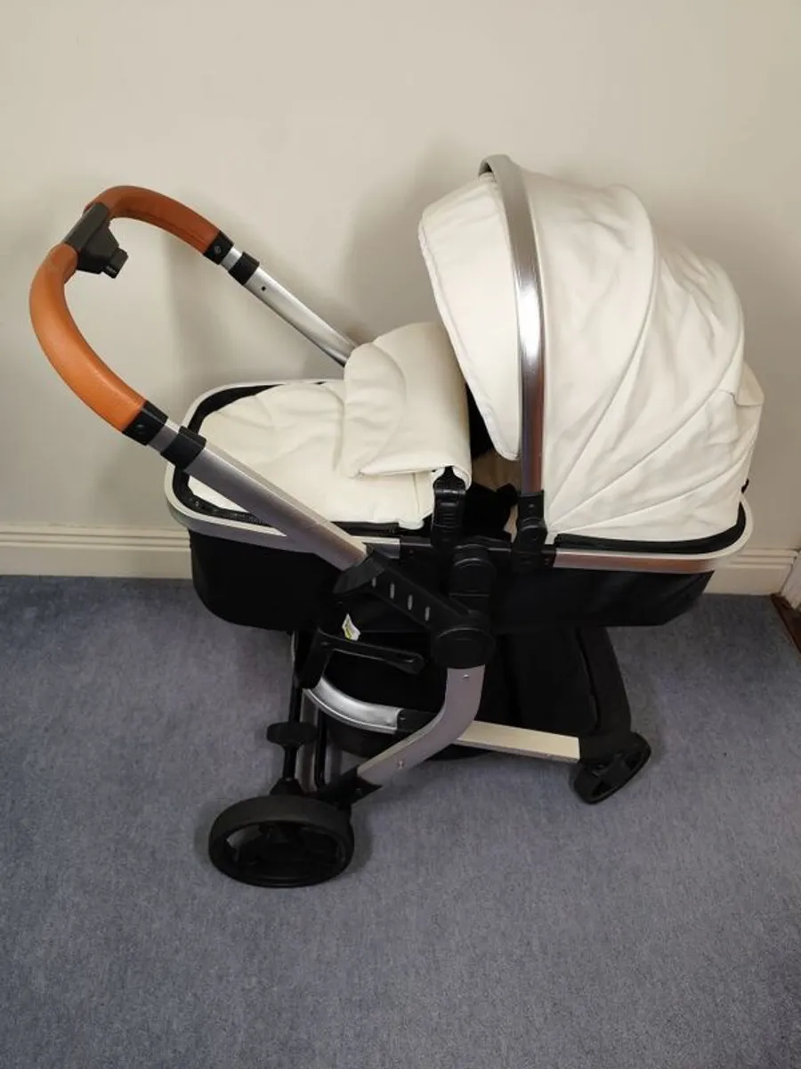 Buggy Magic Zoo Leather 3 in 1 Pushchair Pram Travel System, Baby Stroller 3 in 1 with Reversible Two Pushing Modes, Newborn Infant Buggy Aluminum Frame, Toddler Carriage One-Click Folding (White) - Image 3