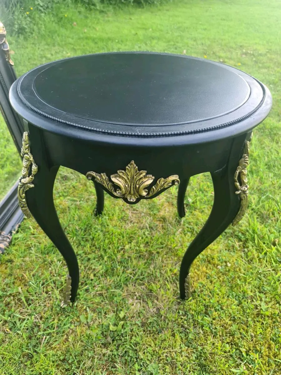 French antique ebonised table and mirror - Image 3