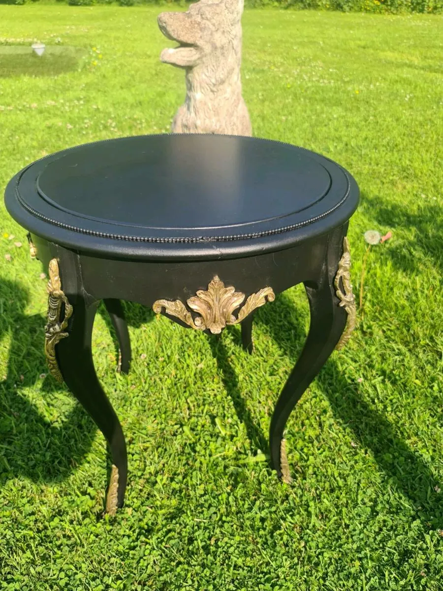 French antique ebonised table and mirror - Image 4