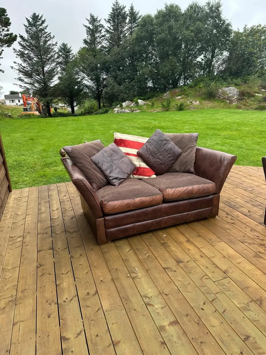2  Large Handmade Real Leather Sofas - Image 2